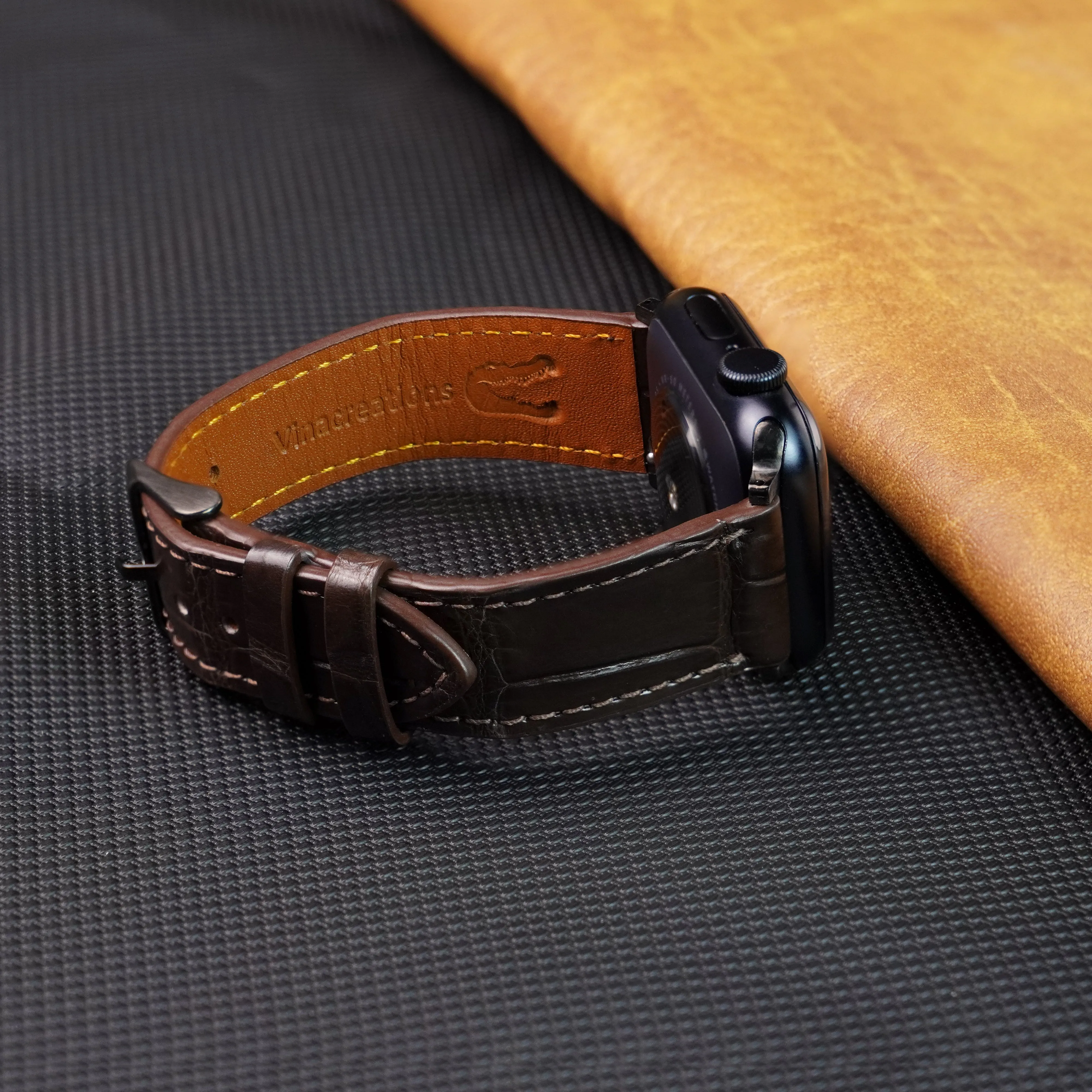 Slim Dark Brown Alligator Apple Leather Watch Band