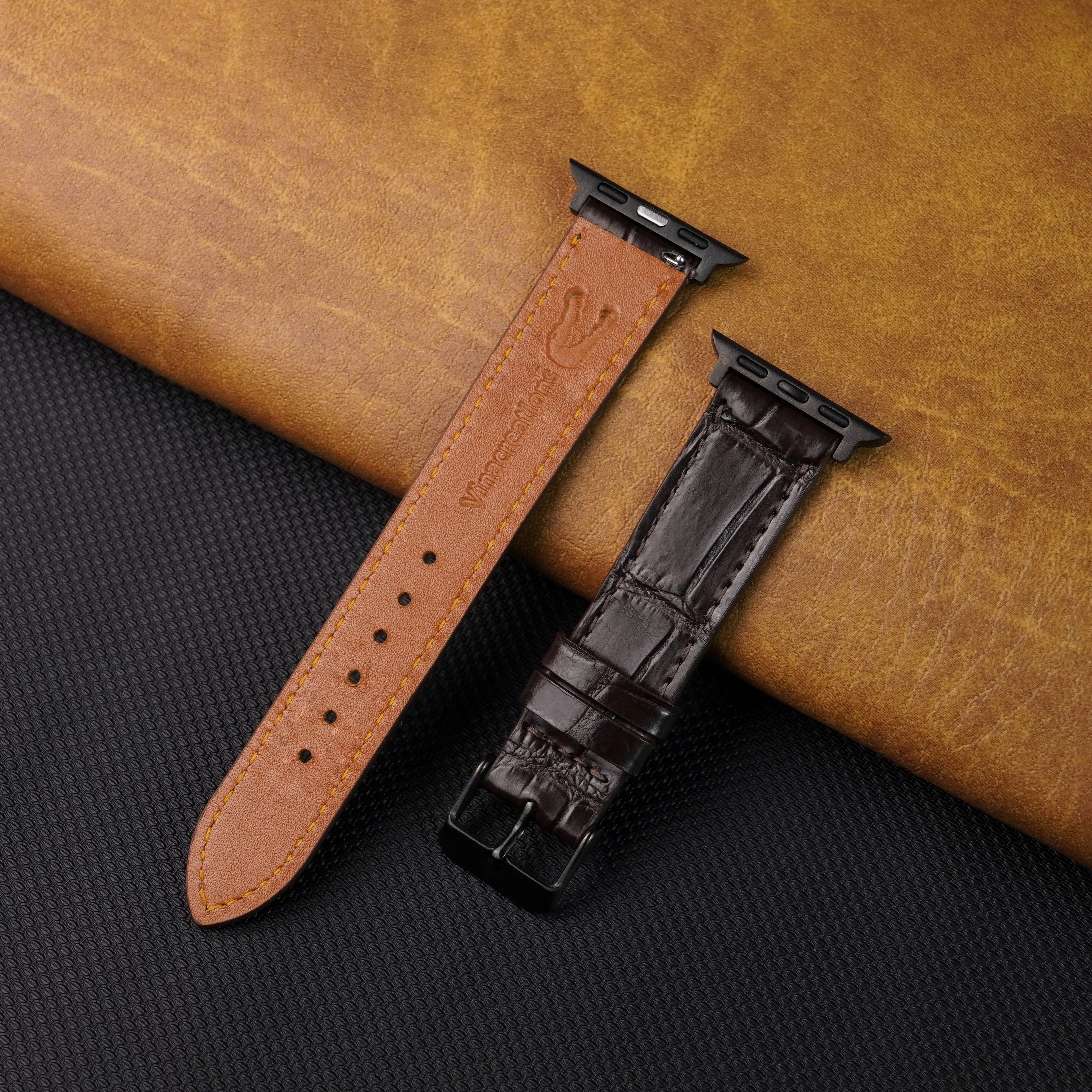 Slim Dark Brown Alligator Apple Leather Watch Band