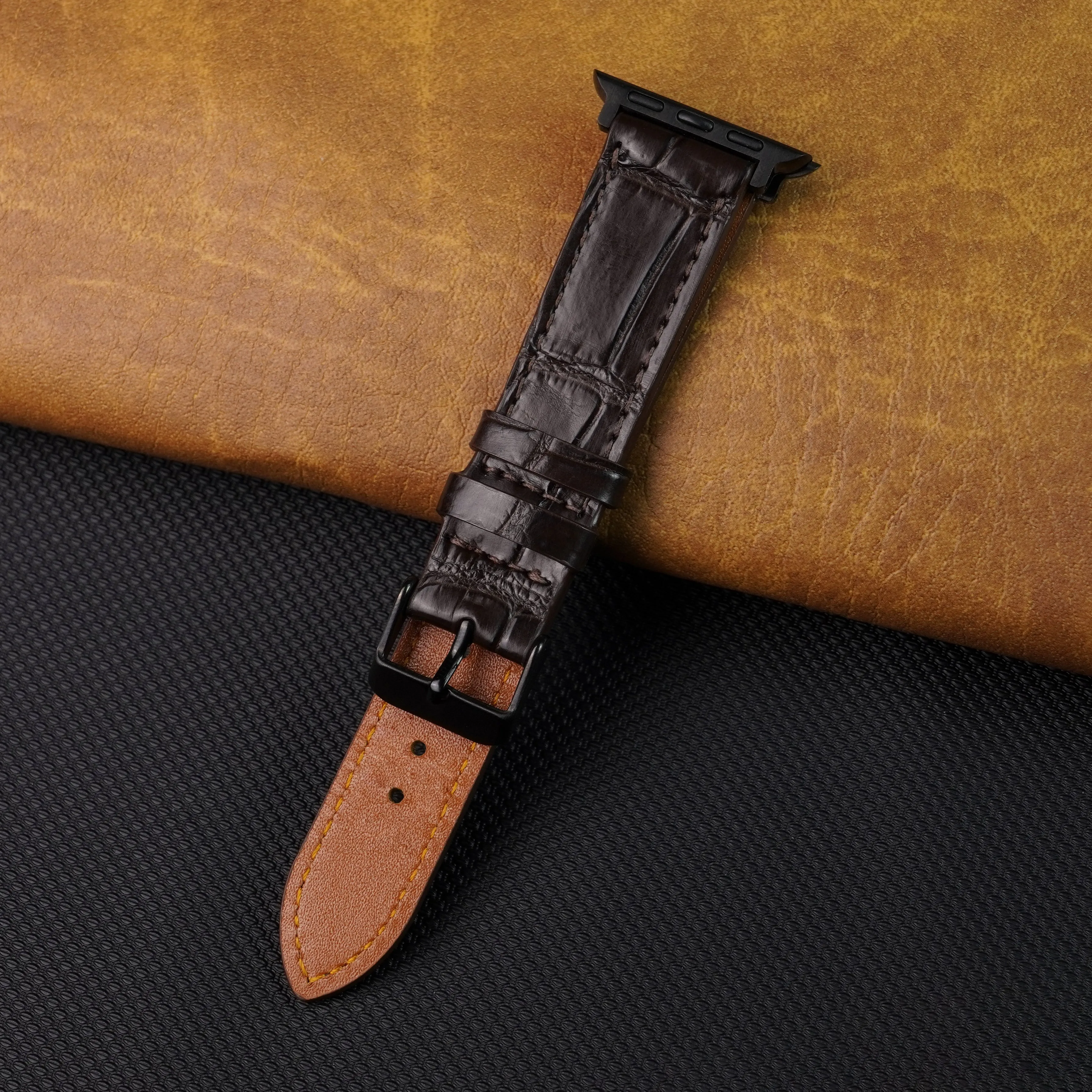 Slim Dark Brown Alligator Apple Leather Watch Band