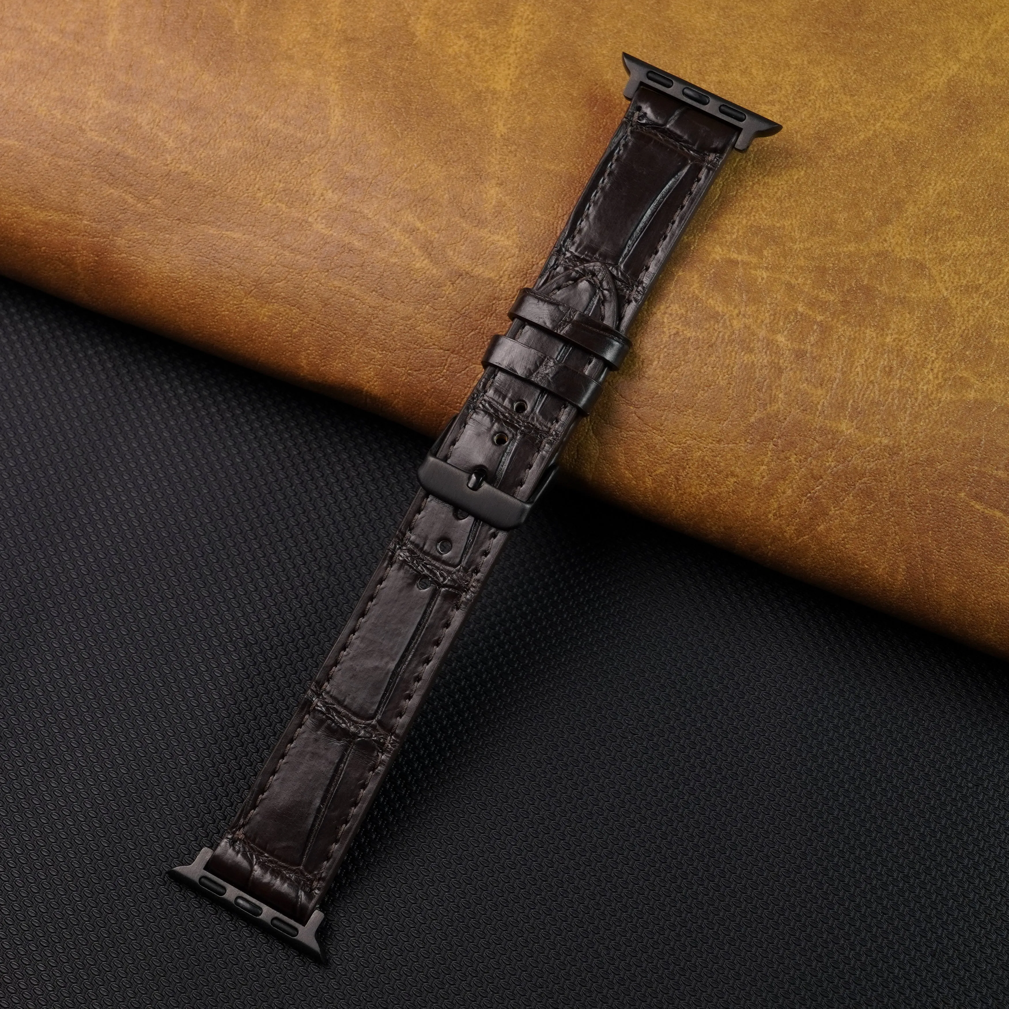 Slim Dark Brown Alligator Apple Leather Watch Band