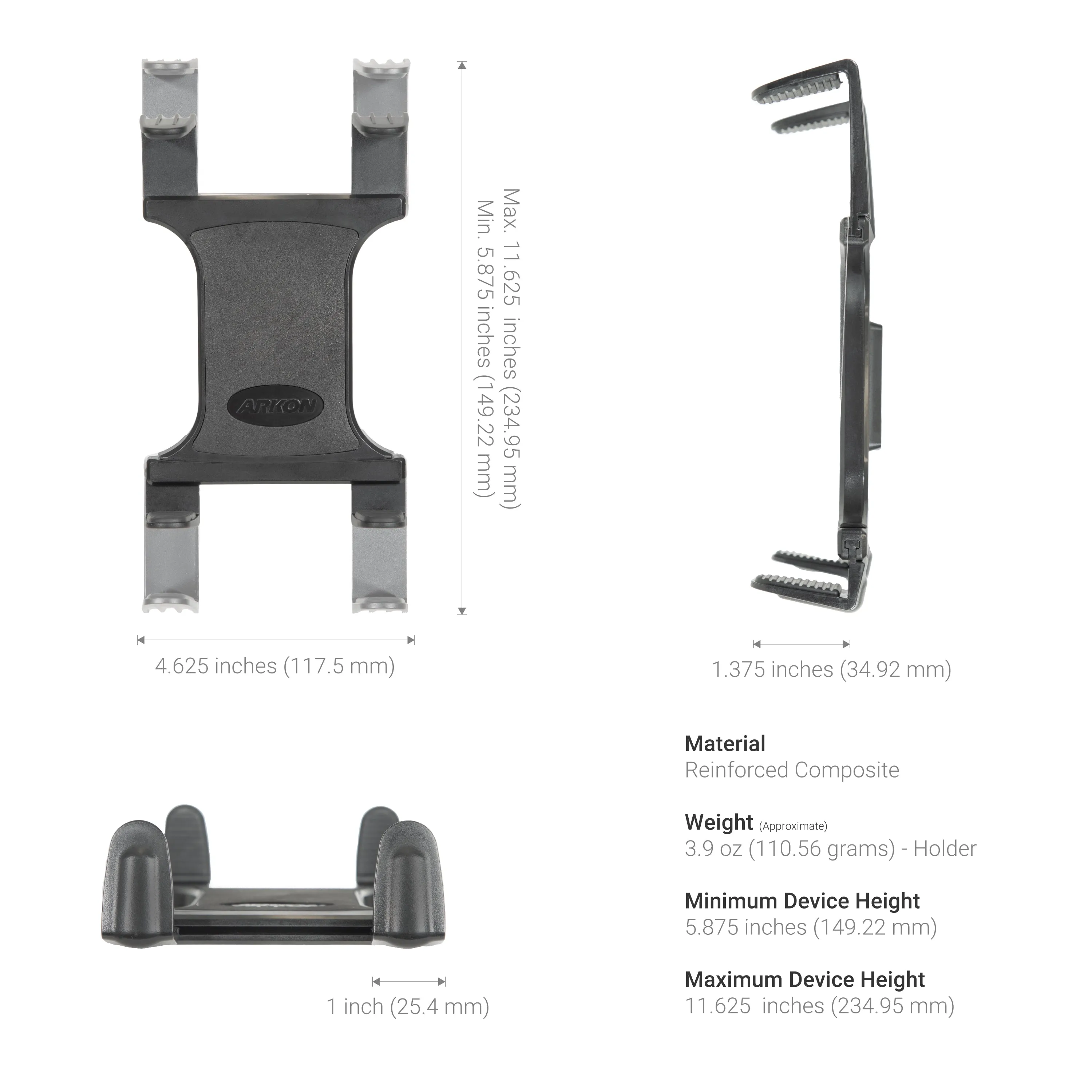 Slim-Grip® Tablet Holder with Metal Drill Base Mount