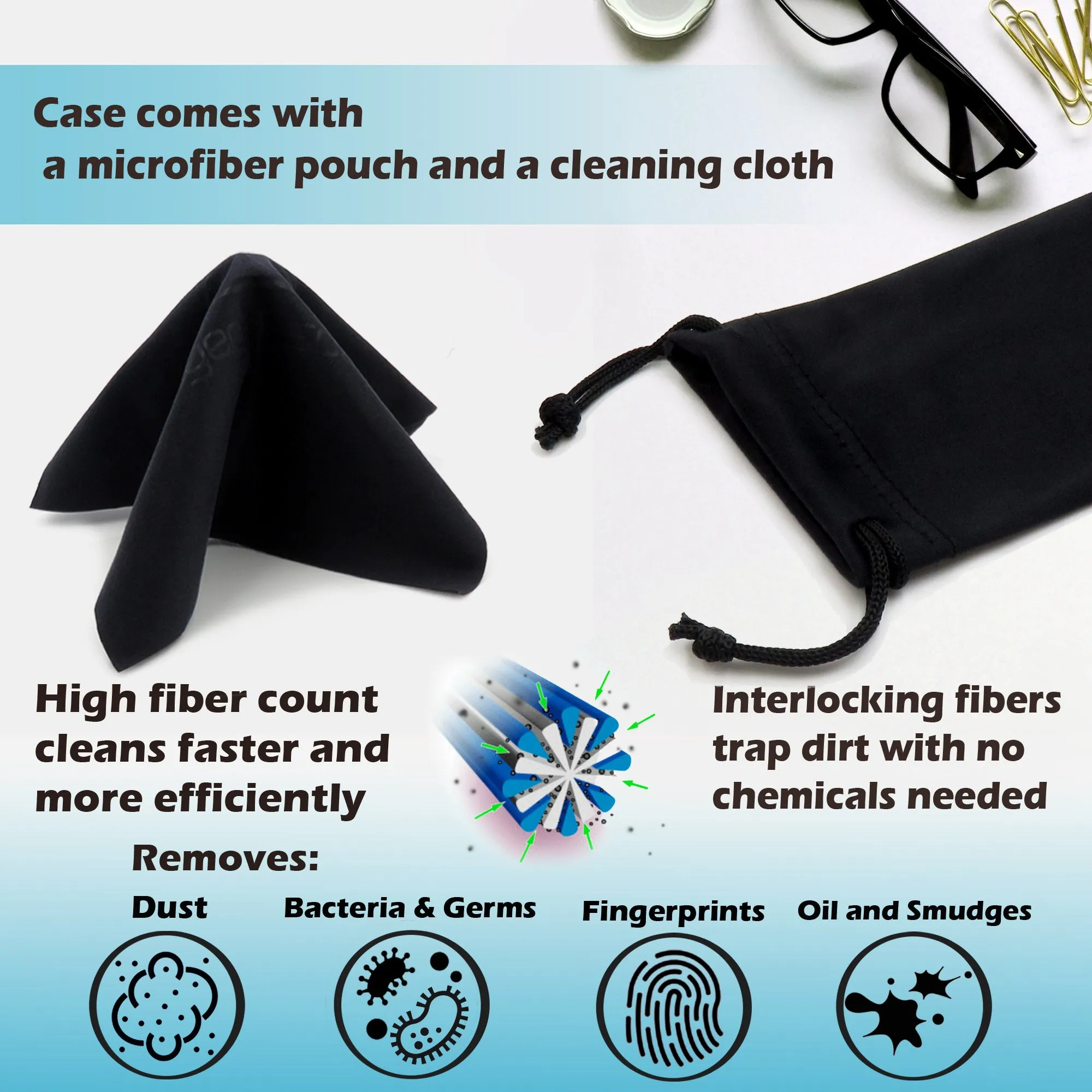 Small Hard Eyeglass Case, Reading Glasses Case w/ Drawstring Pouch & Cleaning Cloth ( S5 Black)