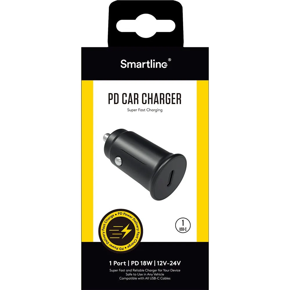 Smartline PD (Power Delivery) 20W Biloplader m. USB-C - Sort