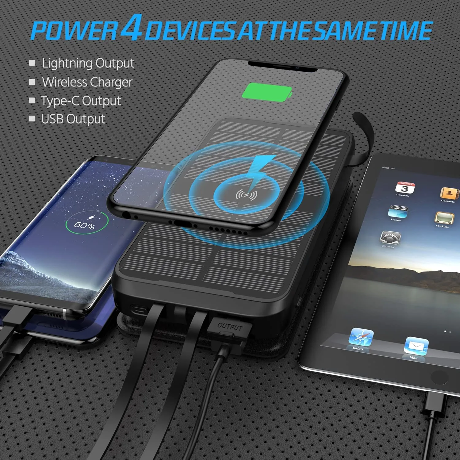 Solar-Charger-Power-Bank 43800mAh Qc3.0 Fast Charging Qi 10W Wireless Charger