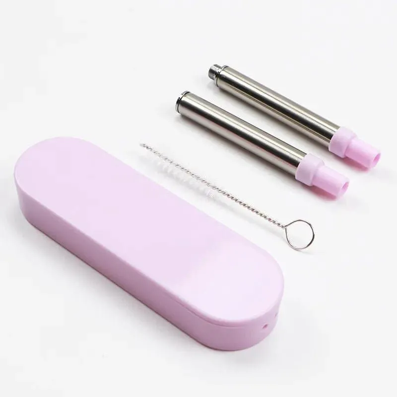 Stainless Steel Folding Straw with Cleaning Brush Case Set