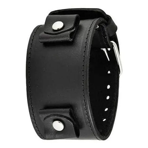 Stitched Black Leather Wide Cuff