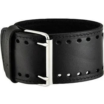 Stitched Black Leather Wide Cuff