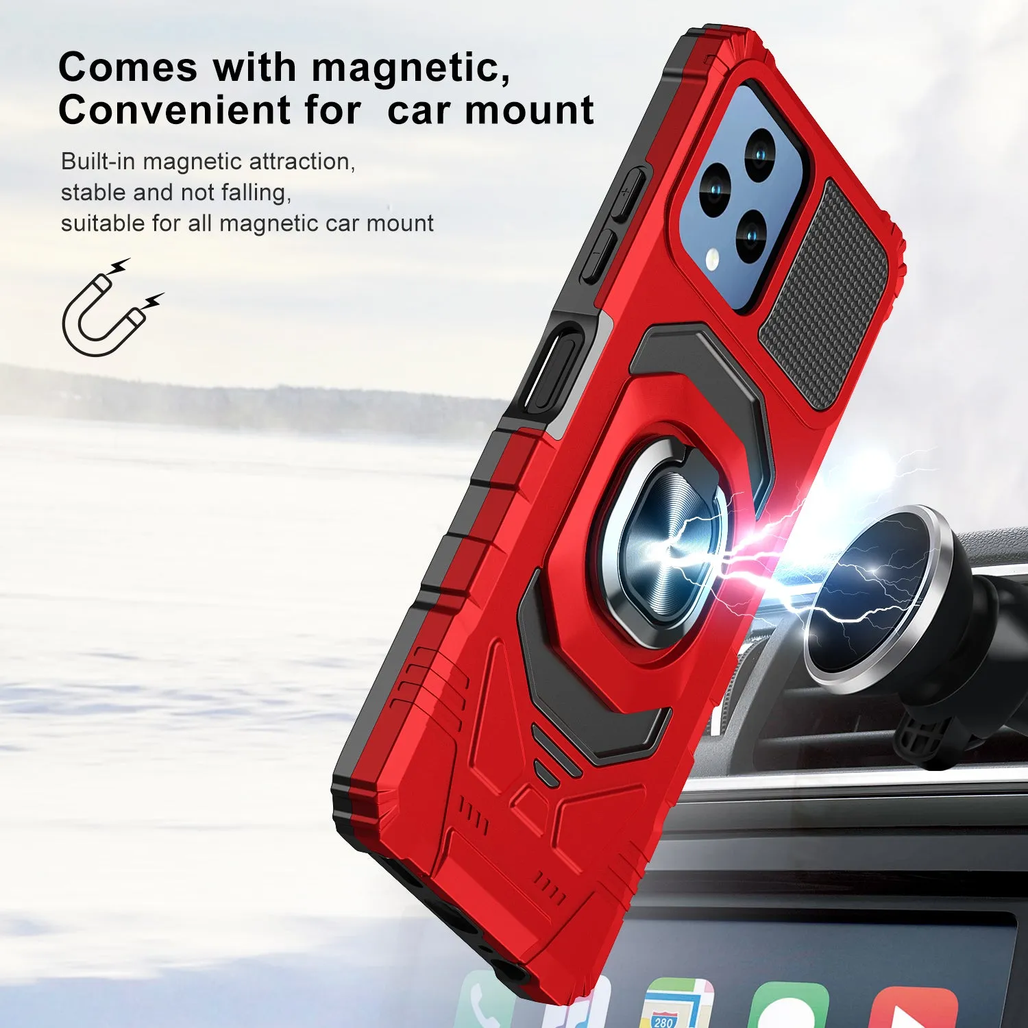 T-Mobile REVVL 6 5G Case [Military Grade] Ring Car Mount Kickstand w/[Tempered Glass] Hybrid Hard PC Soft TPU Shockproof Protective Case - Red