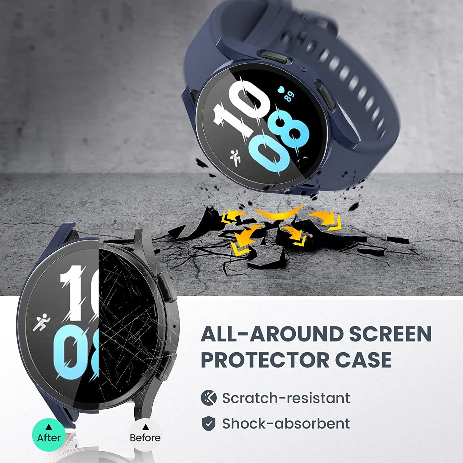 THRE【2 Pack 】For Samsung Galaxy Watch 6 Tempered Glass Screen Protector Case Cover