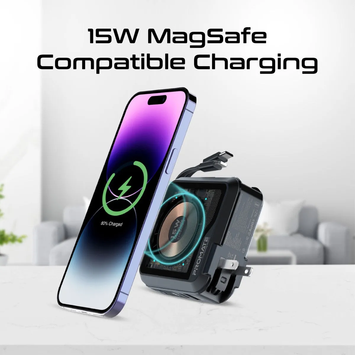 Transparent 15W MagSafe Compatible Wireless Charging Power Bank with AC Charger