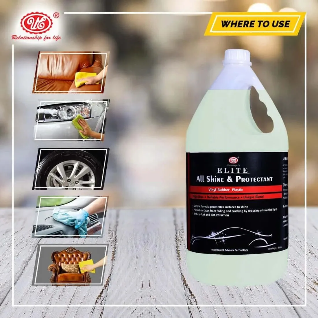 UE Autotech Elite All Shine & Protectant 5L Liquid Body Polish for Shine and Protect Useful for Bike, Car & Home