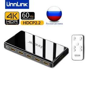 Unnlink HDMI Switch 3x1 5x1 4K@60Hz 4:4:4 HDCP 2.2 HDR for Smart LED TV MI Box3 PS3 PS4 Pro