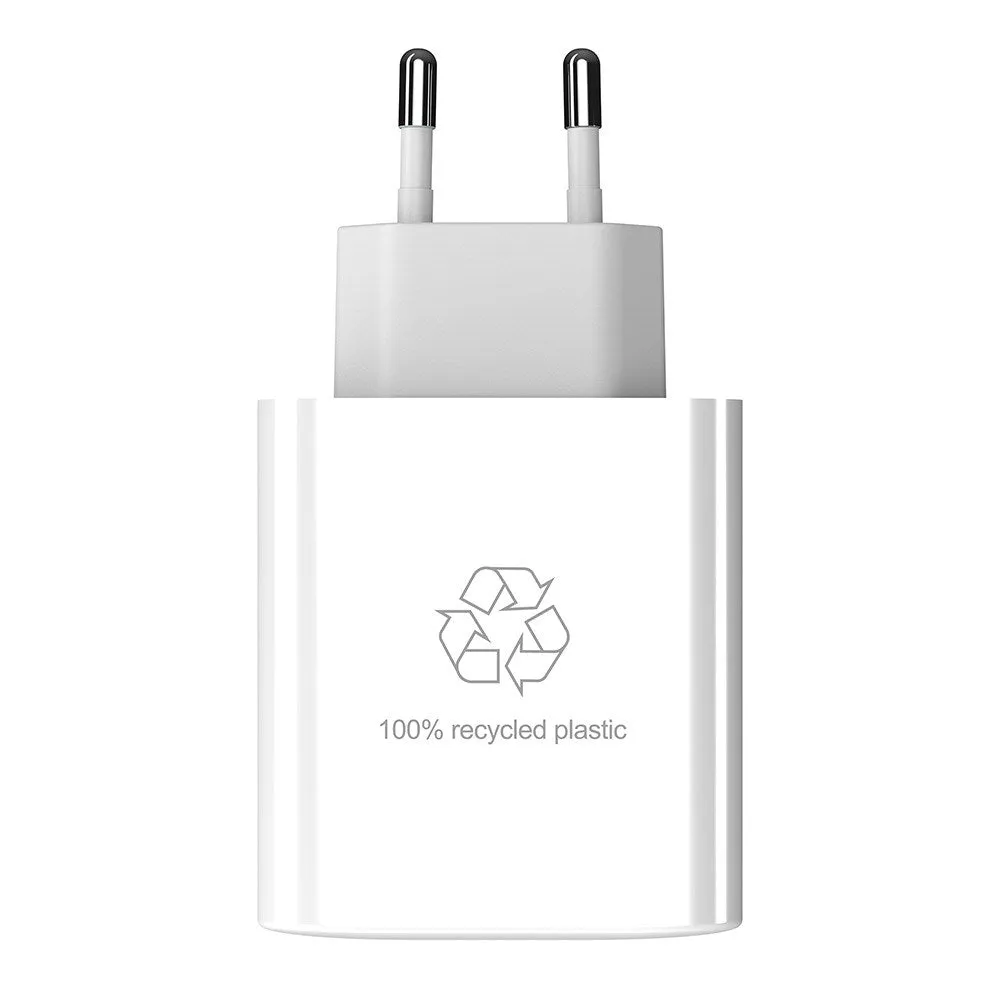 Upström Cirkulär PD 65W Genanvendt Plastik Vægoplader m. USB-C & USB-A - Hvid