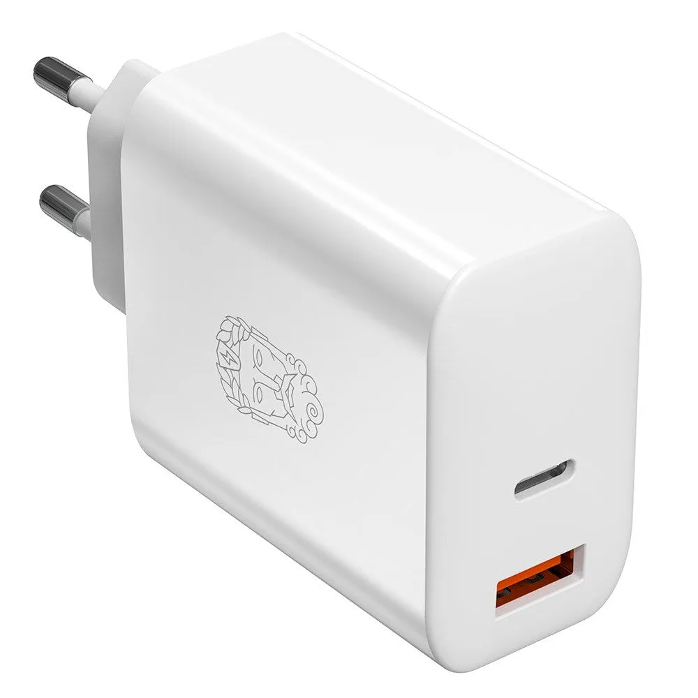 Upström Cirkulär PD 65W Genanvendt Plastik Vægoplader m. USB-C & USB-A - Hvid