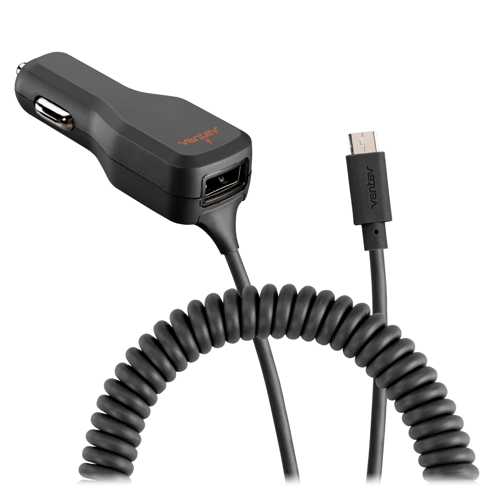 Ventev 17W dashport r2340c Dual Car Charger with USB A and Connected Micro USB Cable Gray by Ventev