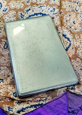 Vintage 30s Machine Turned Silver Tone Cigarette Case