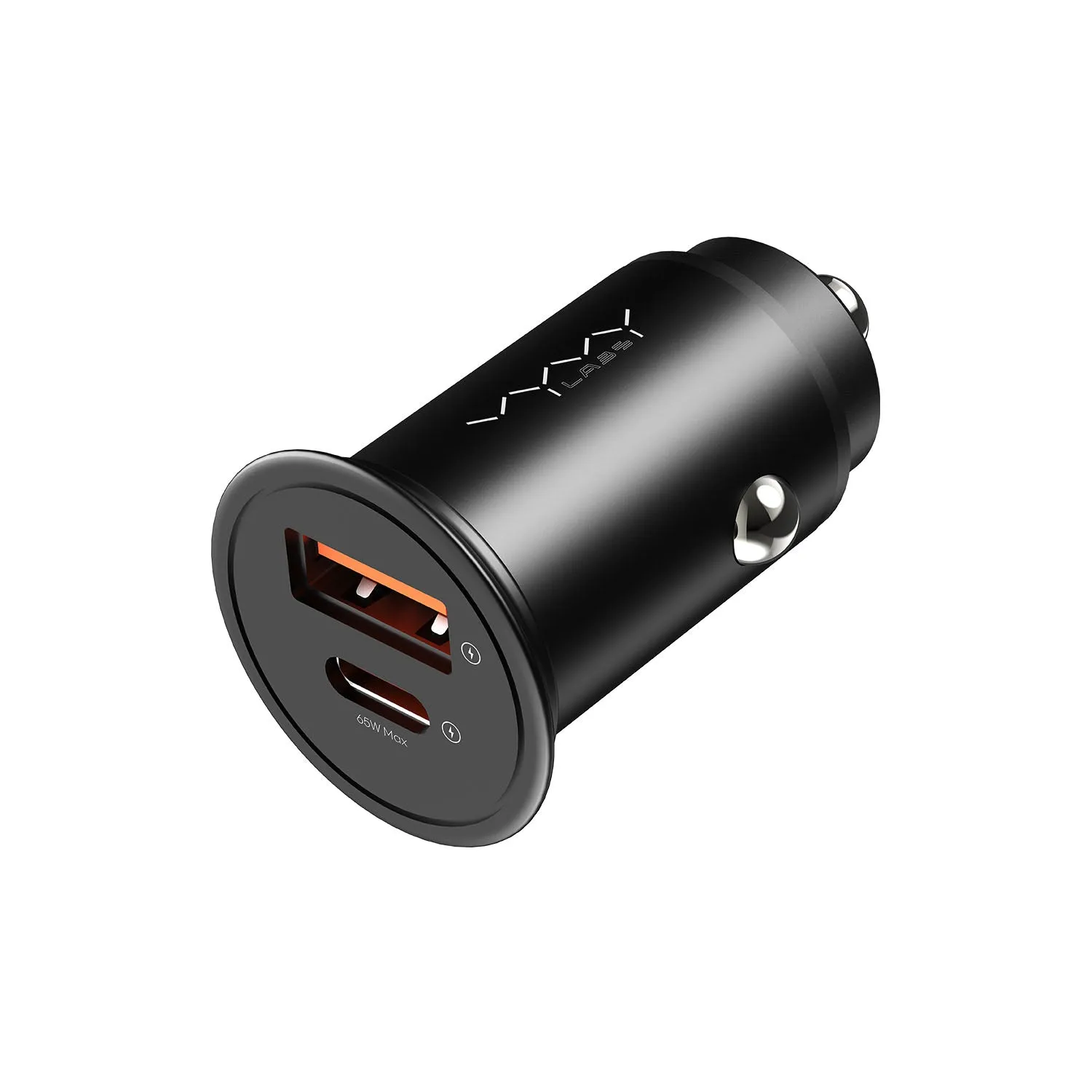 Vyvylabs Round Dot Dual Fast Charge Car Charger 65W A C Compact and Reliable - Black