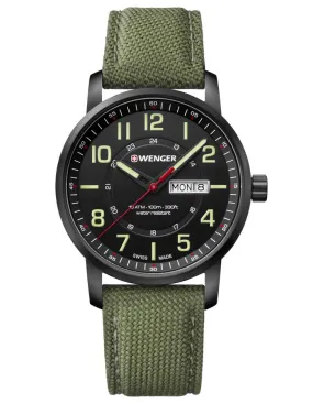 Wenger Mens Attitude Military Time Watch - Green Layered Strap - Day/Date Window