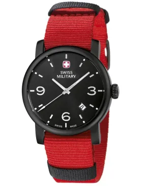 Wenger Mens Urban Classic Watch - Black Metal - Black Dial - Red Nylon Strap