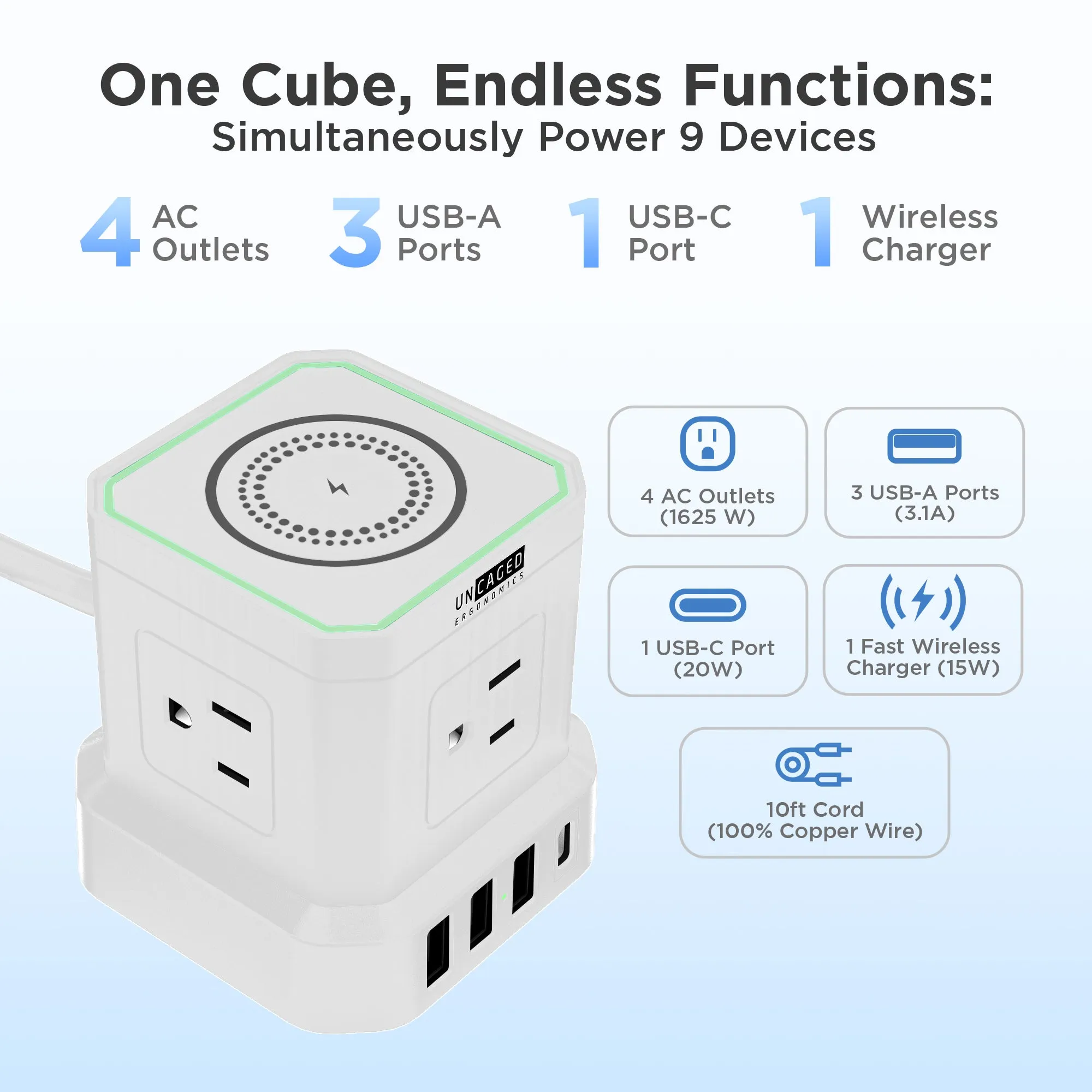 Wireless Charger Cube Power Strip